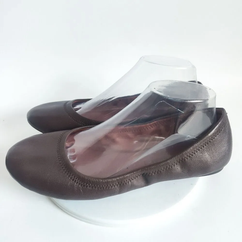 Lucky Brand Chocolate Brown Ballet Flats Size 9 Lace-up Back Coquette Minimalist